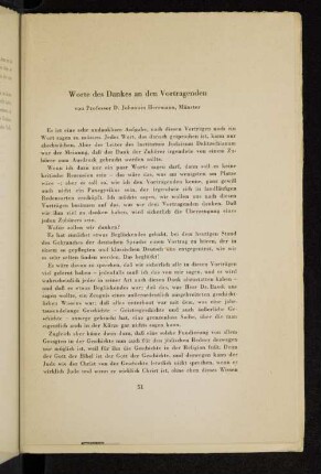 Worte des Dankes an den Vortragenden