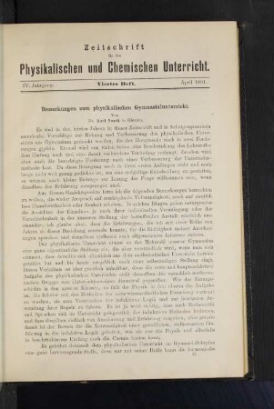 Bemerkungen zum physikalischen Gymnasialunterricht.