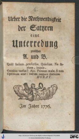 Ueber die Nothwendigkeit der Satyren : eine Unterredung zwischen A. und B.