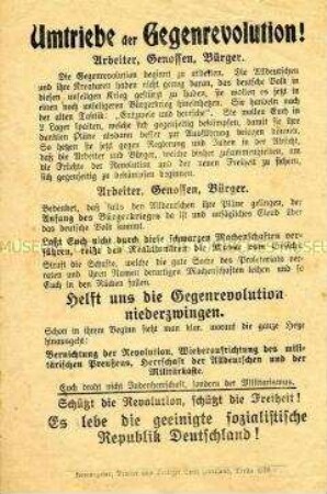 Propagandaflugblatt für die Weiterführung der Revolution