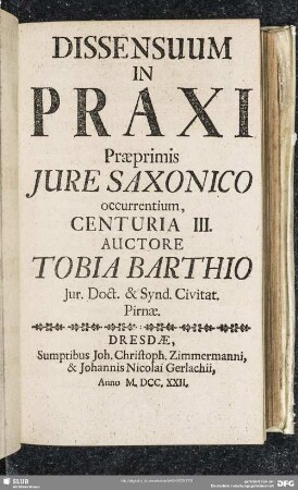 3: Dissensuum In Praxi Praeprimis Iure Saxonico occurrentium