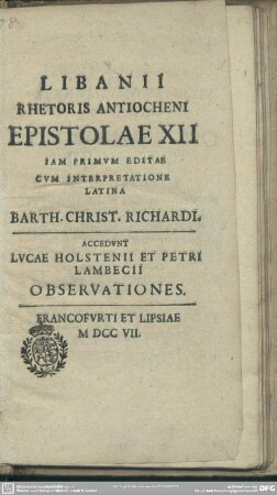 Libanii Thetoris Antiocheni Epistolae XII