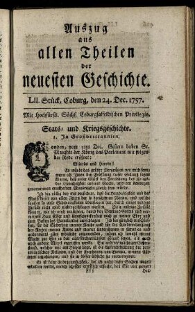 LII. Stück, Coburg, den 24. Dec. 1757.