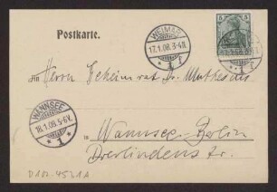 Schreiben an Hermann Muthesius (Postkarte)