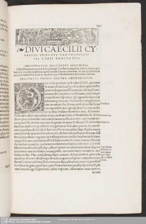 Divi Caecilii Cypriani Episcopi Carthaginensis Varii Tractatus