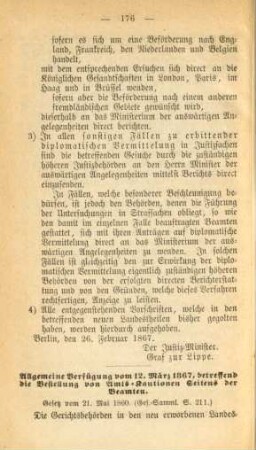 Allgemeine Verfügung vom 12. März 1867