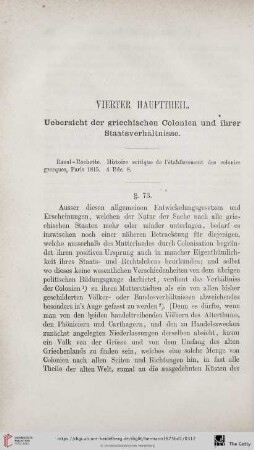 Vierter Haupttheil: Uebersicht der griechischen Colonien und ihrer Staatsverhältnisse