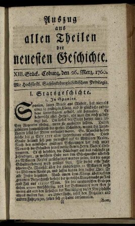 XIII. Stück. Coburg, den 26. Merz, 1760.
