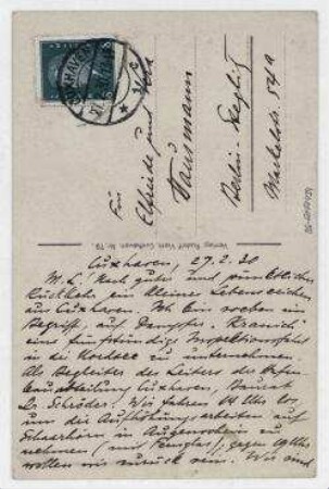 Ansichtspostkarte von Johannes Baader an Elfriede Hausmann und Vera Hausmann. Cuxhaven