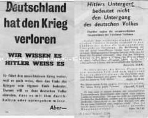 Abwurf-Flugblatt der Alliierten mit Aussagen führender Politiker über die Zukunft des deutschen Volkes