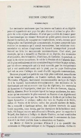 Section cinquième: Numismatique