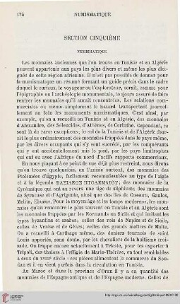 Section cinquième: Numismatique