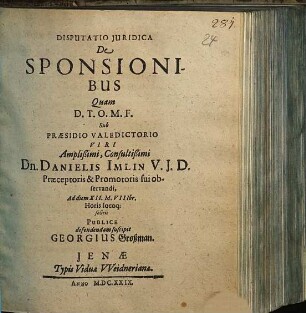 Disputatio Juridica De Sponsionibus