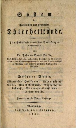 System der theoretischen und praktischen Thierheilkunde, 3. Heilkunde, Arzneimittelkunde