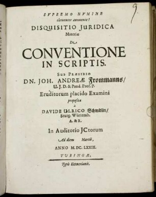 Disquisitio Iuridica Materiae De Conventione In Scriptis