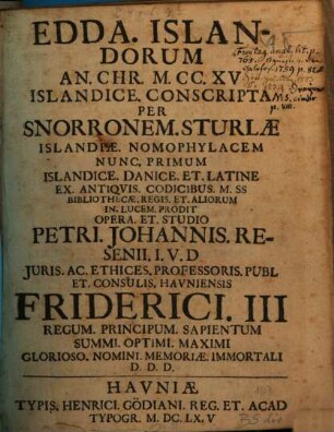 Edda, Islandorum an. Chr. 1215 islandice conscripta