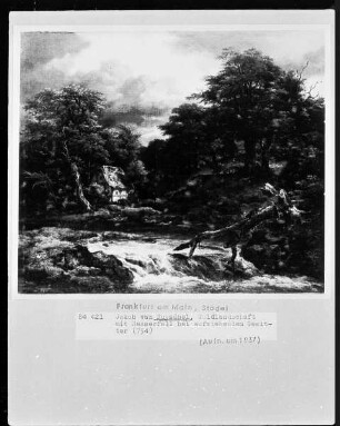 Waldlandschaft mit Wasserfall bei aufziehendem Gewitter