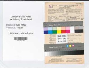 Entnazifizierung Maria Luise Hopmann, geb. 07.04.1890 (Laborassistentin)