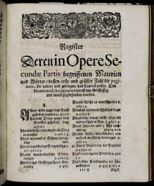 Register Deren in Opere Secundae Partis begriffenen Materien und Wörter ...