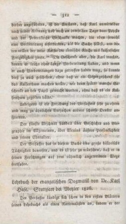 312-332 [Rezension] Hase, Karl August von, Lehrbuch der Evangelischen Dogmatik