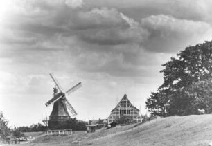 Eine Windmühle am Elbdeich bei Cranz im Alten Land. Aufgenommen 1935
