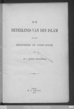 De beteekenis van den Islām voor zijne belijders in Oost-Indië