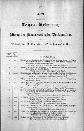 Tages-Ordnung, 17. September 1902