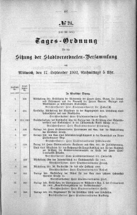 Tages-Ordnung, 17. September 1902
