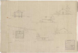 Schneider - Esleben, Paul; Blankenheim; Jagdhütte Wilhelm Lehmann - Grundriss; Ansichten; Schnitt