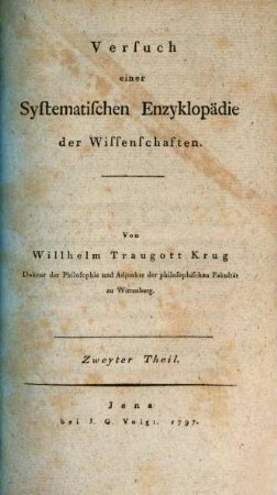 Versuch einer systematischen Enzyklopaedie der Wissenschaften. 2