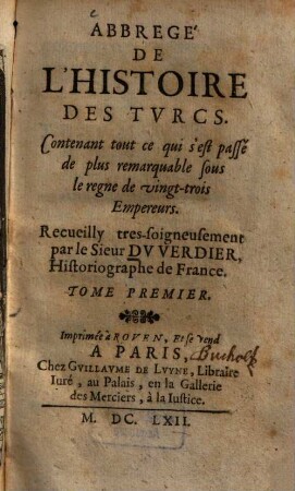 Abbregé de l'histoire des Turcs, 1