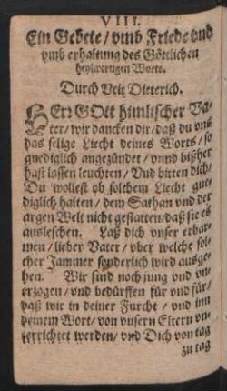 Ein Gebete/ umb Friede und umb erhaltung des Göttlichen heylwertigen Worts. Durch Veit Dieterich.
