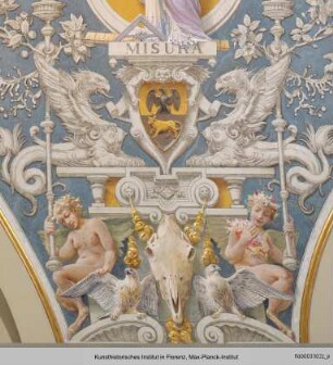 Ausmalung des Treppenhauses im Palazzo Grifoni Budini Gattai : Weibliche Allegorien mit den Wappen der Familie Budini Gattai