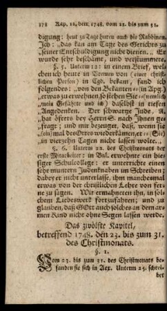 Das zwölfte Kapitel, betreffend 1748. vom 23. bis zum 31. des Christmonats