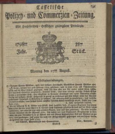 35tes Stueck, Montag den 27ten August 1798