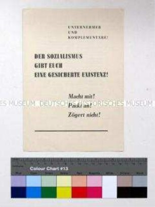 Propagandaschrift der Nationalen zum 10. Jahrestag der DDR mit Ausrichtung auf Unternehmer und Komplementäre