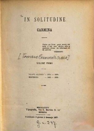 In Solitudine : Carmina. [Solitudo], 1