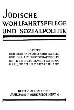 Jüdische Wohlfahrtspflege und Sozialpolitik