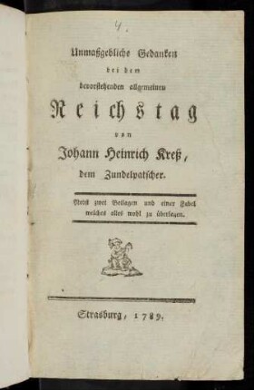 Unmassgebliche Gedanken bei dem bevorstehenden allgemeinen Reichstag