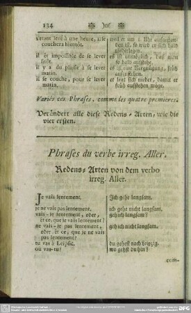 Phrases du verbe irreg. Aller. Redens-Arten von dem verbo irreg. Aller