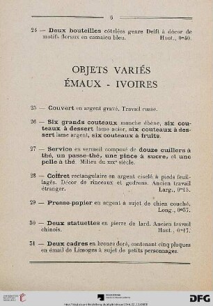 Objets varies – Émaux – Ivoires (Nr. 25-45)