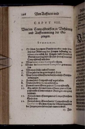 Caput VIII. Von den Compaßbrieffen zu Verhörung und Auffnemmung der Gezeugen