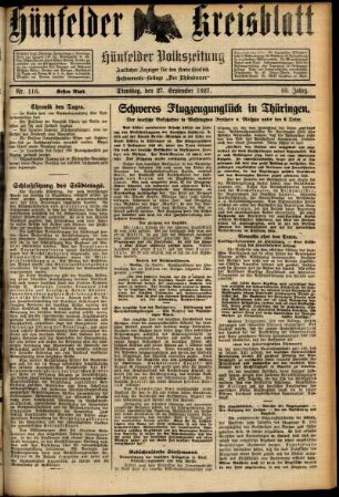 Erste Ausgabe vom Dienstag, den 27. September 1927.