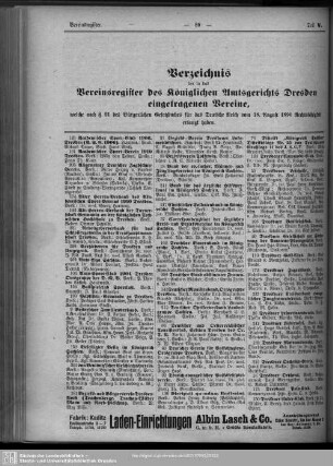Vereinsregister : Verzeichnis der in das Vereinsregister des Königl. Amtsgerichts Dresden eingetragenen Vereine.