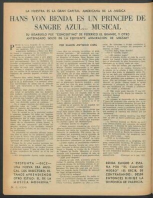 Hans von Benda es un príncipe de sangre azul... musical : La nuestra es la gran capital americana de la música