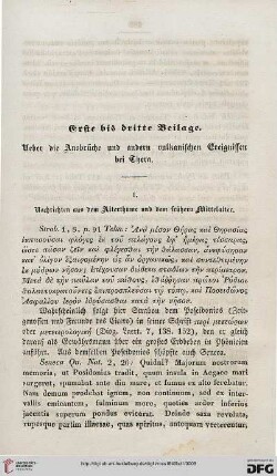 Erste bis dritte Beilage: Ueber die Ausbrüche und andern vulkanischen Ereignissen bei Thera