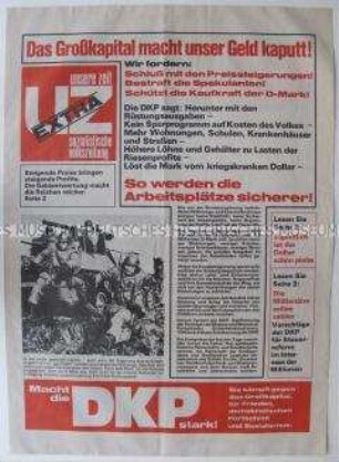Extrablatt der kommunistische Wochenzeitung "UZ / unsere zeit" zu Wirtschaftsfragen