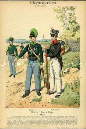 Uniformdarstellung, Freiwilliger und Freiwilliger Infanterist, Freie Reichsstadt Bremen, 1815.