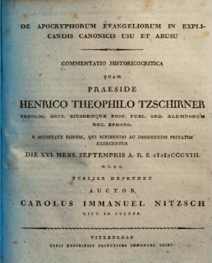 De apocryphorum evangeliorum in explicandis canonicis usu et abusu commentatio historico-critica