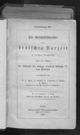 IX. Jh., Bd. 8: Leben der Erzbischöfe Anskar und Rimbert